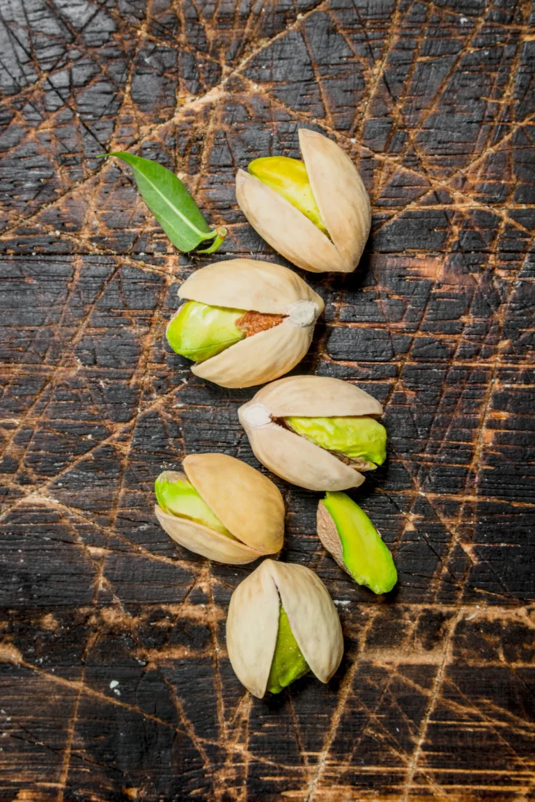 Pistachos con hojas verdes